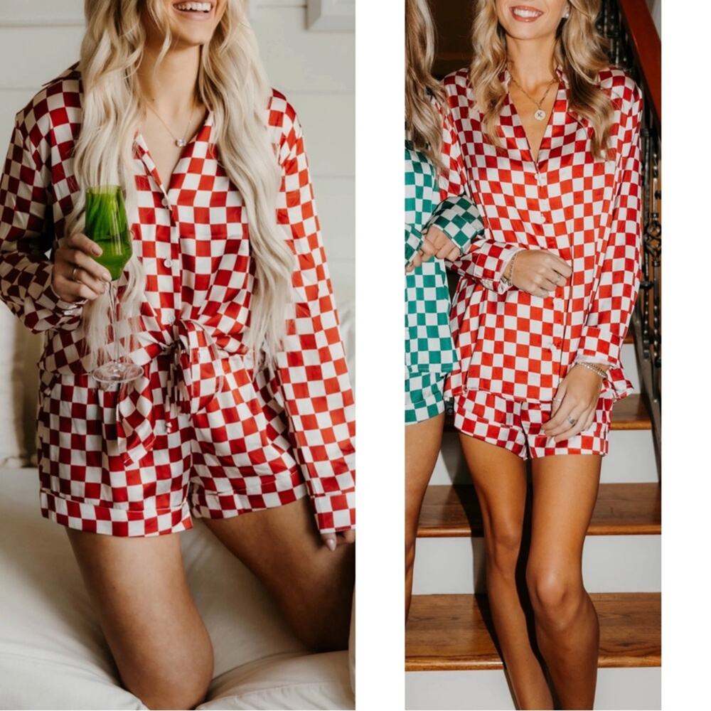 SHOW ME YOUR MUMU Early Riser Silky Red and White Checkered PJ Set Size XXL